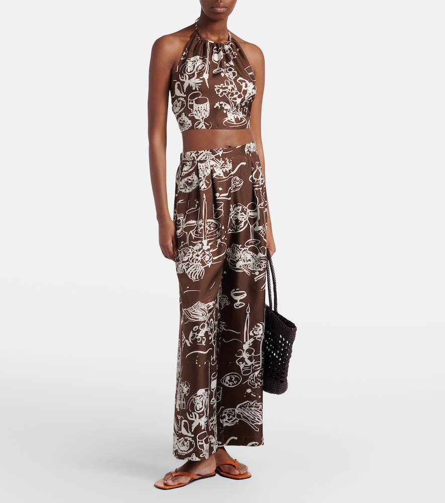Bello Printed Halterneck Silk Crop Top