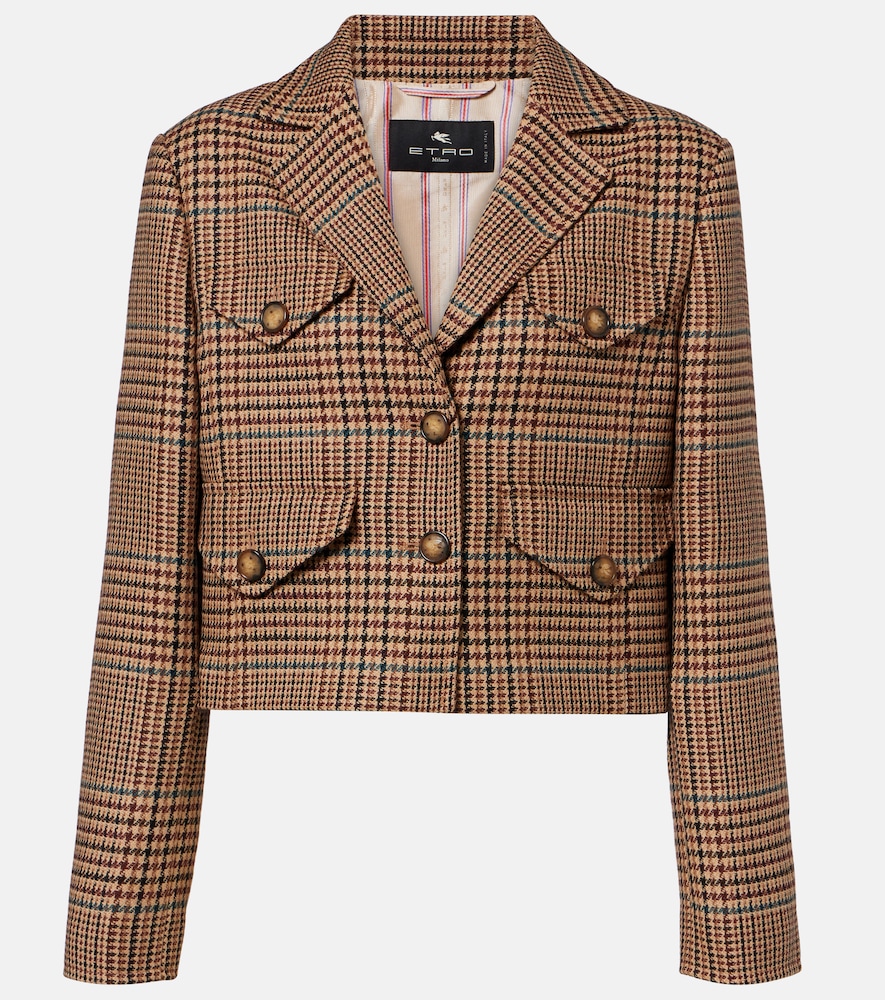 Blazer cropped in lana pied-de-poule