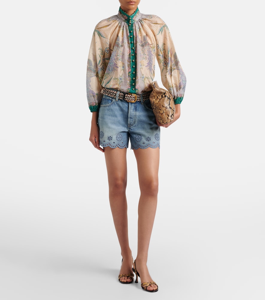  Frame Frame Shorts Long Hang De Denim Con Bordado Inglés 