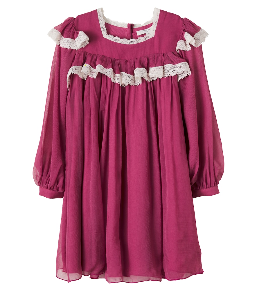 Chloé Kids Kleid aus Seide mit Spitze