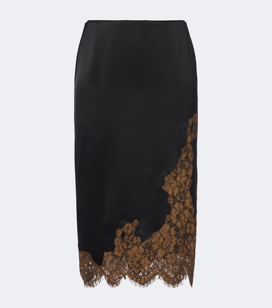 Midirock Shiny Statement aus Satin mit Spitze