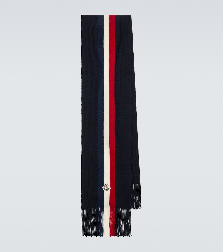 Moncler Men's Blue Wool Ribbed Scarf