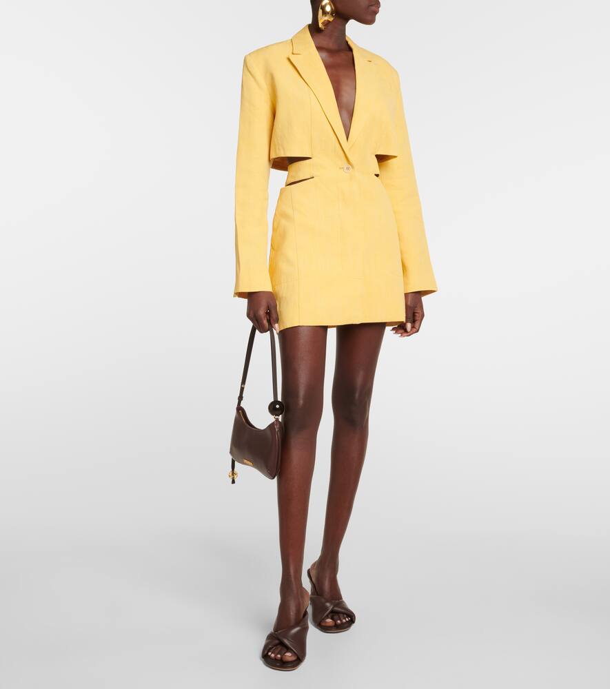 Shop Jacquemus La Robe Bari Linen-blend Minidress In Yellow