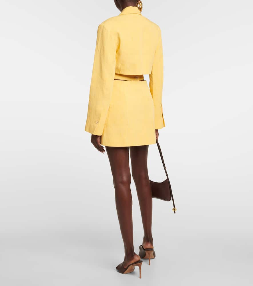 Shop Jacquemus La Robe Bari Linen-blend Minidress In Yellow