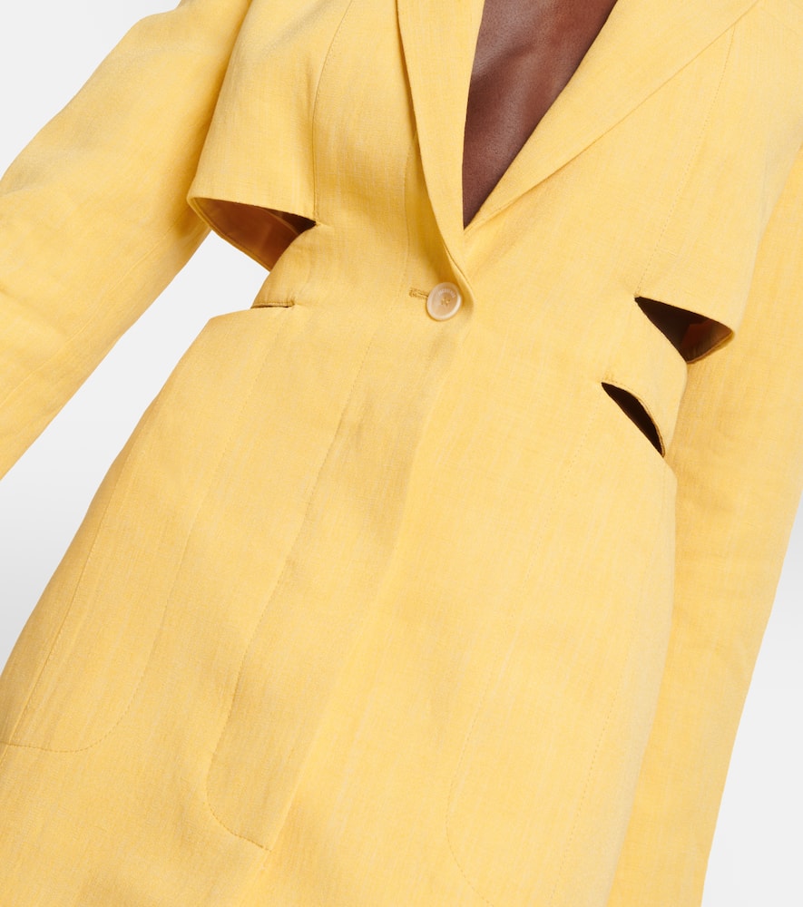 Shop Jacquemus La Robe Bari Linen-blend Minidress In Yellow