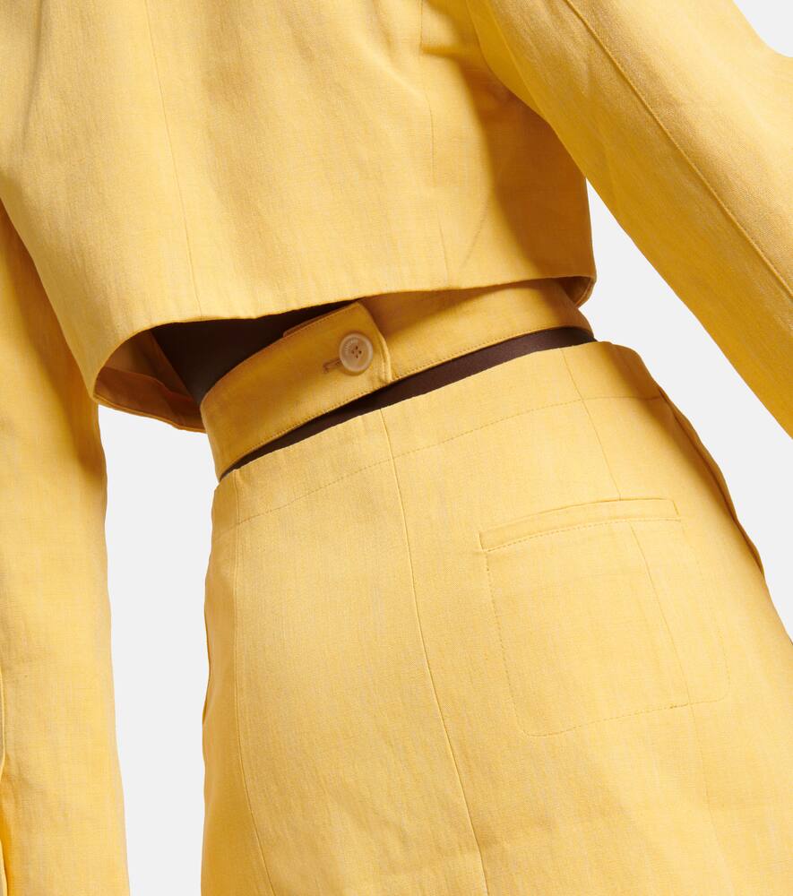 Shop Jacquemus La Robe Bari Linen-blend Minidress In Yellow