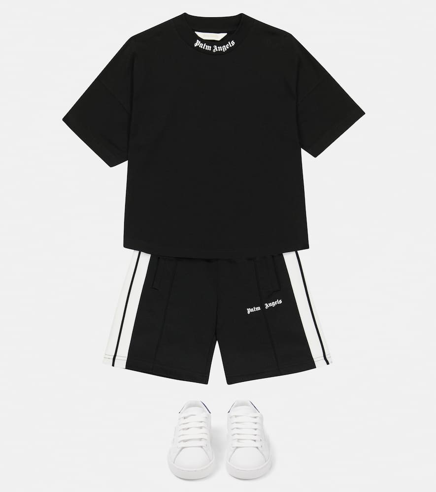 Palm Angels Kids Logo Tape Track Shorts In Black