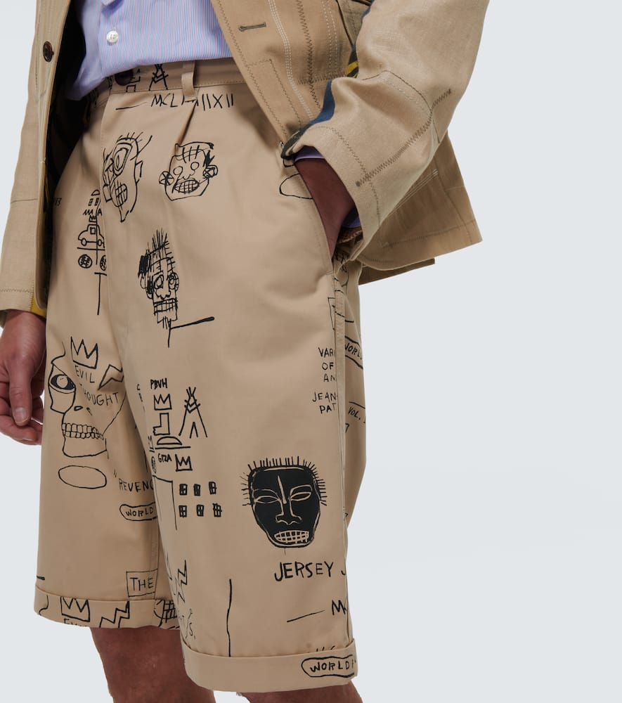 Shop Junya Watanabe X Basquiat Printed Cotton Shorts In Beige/black