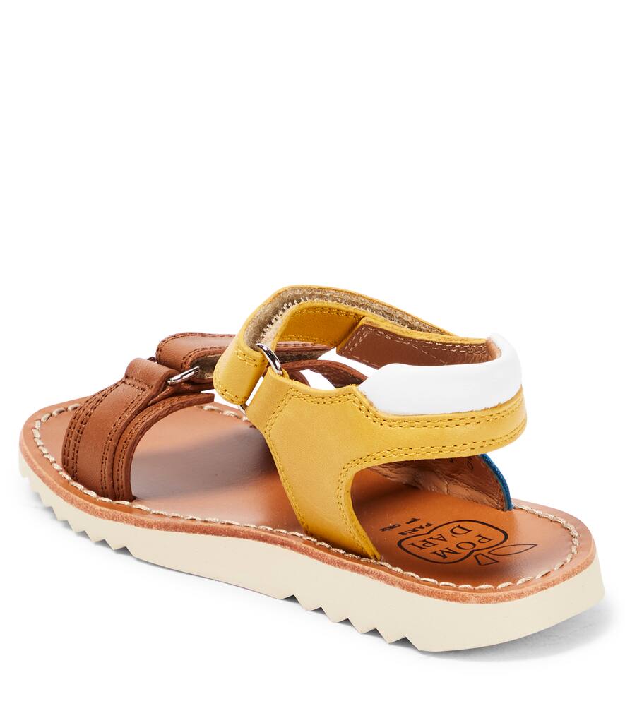 Pom D'api Waff Jimy Suede And Leather Sandals In Nappa Velours Camel Blue Jaune