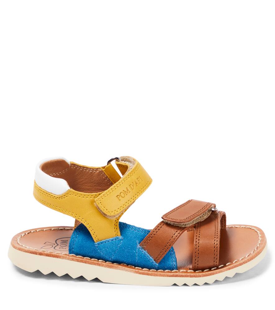 Pom D'api Waff Jimy Suede And Leather Sandals In Nappa Velours Camel Blue Jaune