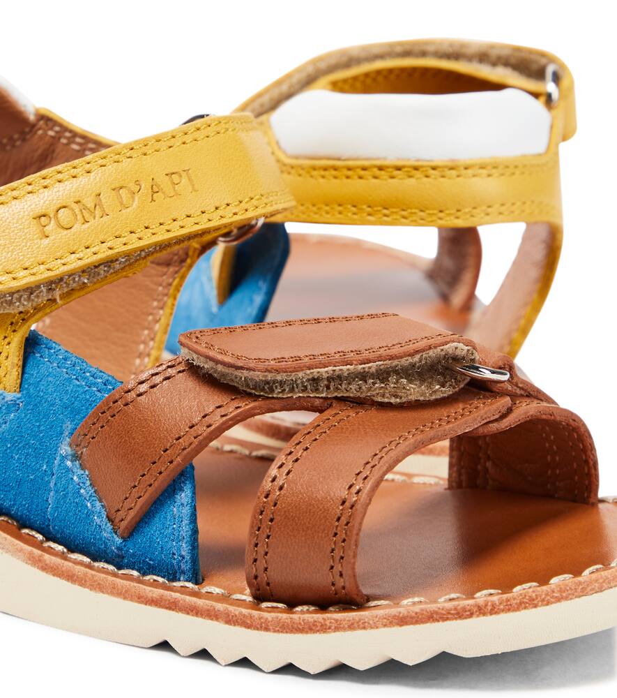 Pom D'api Waff Jimy Suede And Leather Sandals In Nappa Velours Camel Blue Jaune