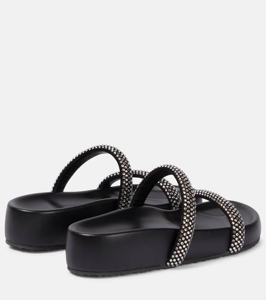 Shop Gianvito Rossi Embellished Leather Platform Slides In Black