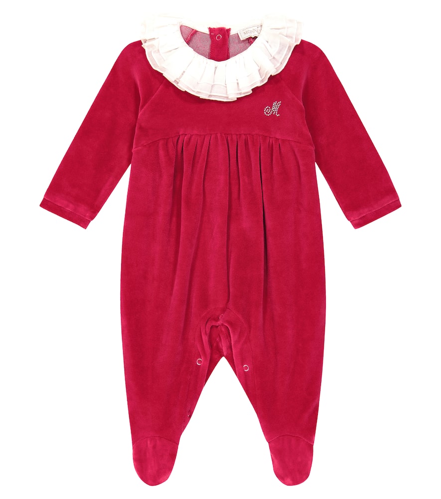 Monnalisa Baby cotton-blend velvet playsuit