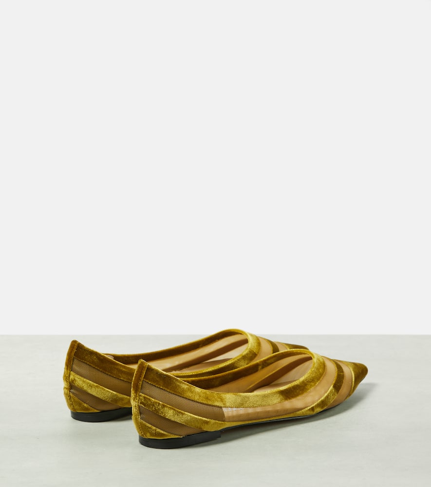 Shop Jimmy Choo Love Velvet-trimmed Ballet Flats In Gold