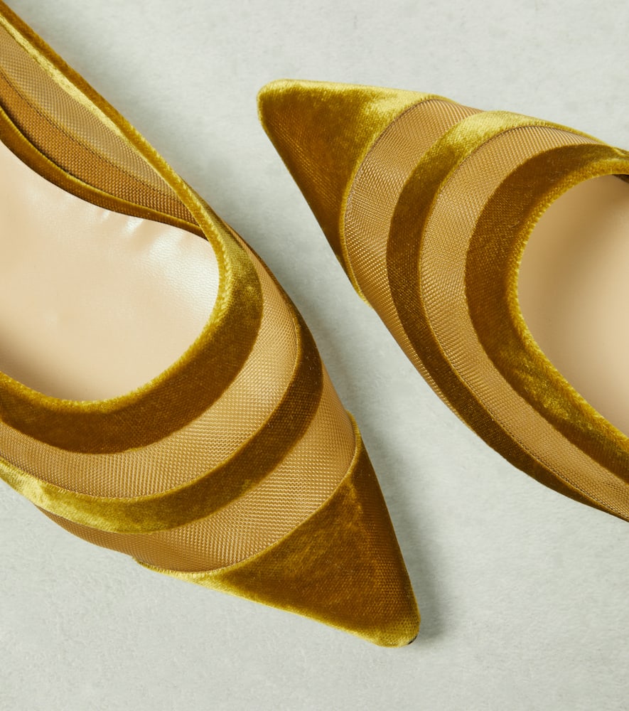 Shop Jimmy Choo Love Velvet-trimmed Ballet Flats In Gold