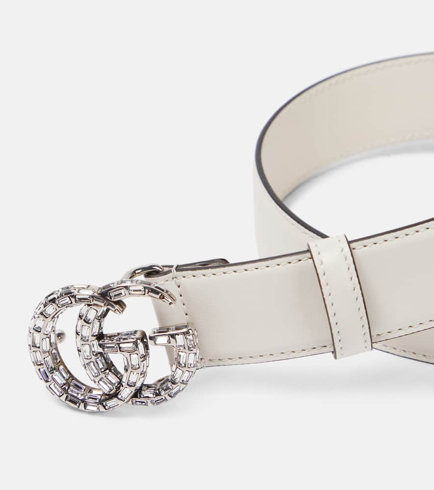 Shop Gucci Gg Marmont Embellished Leather Belt In White