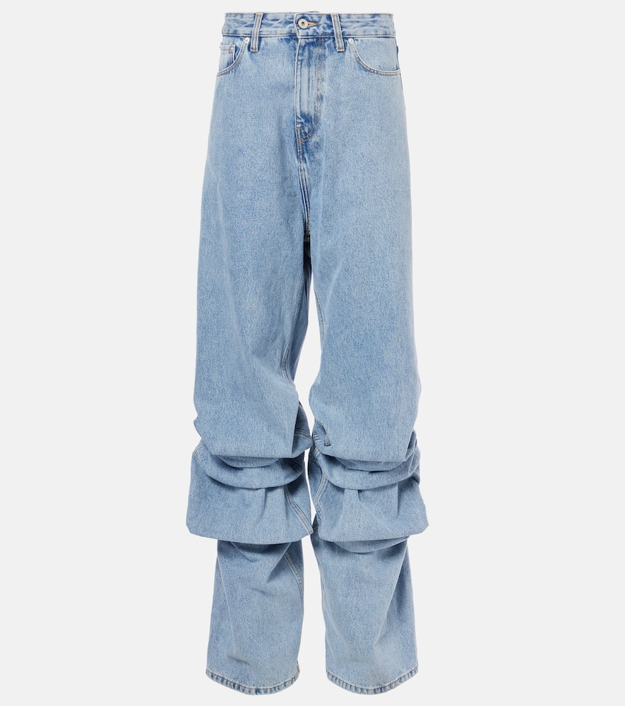 Evergreen draped wide-leg jeans