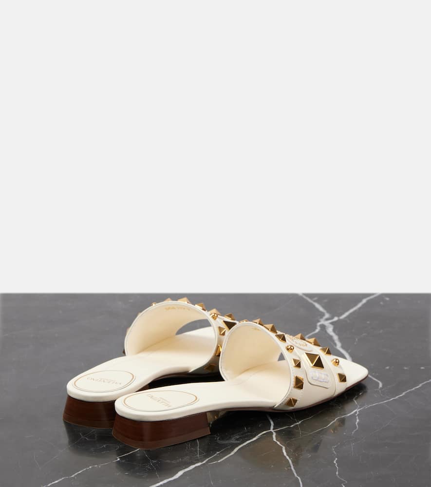 Shop Valentino Plaster Caster Studded Leather Slides In Weiss