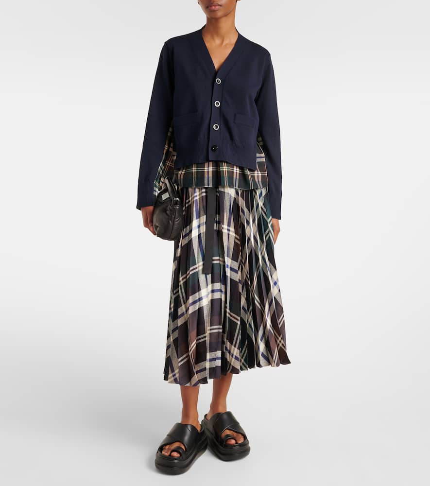 Sacai Plaid Midi Skirt In Green