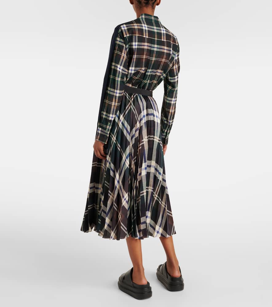Sacai Plaid Midi Skirt In Green