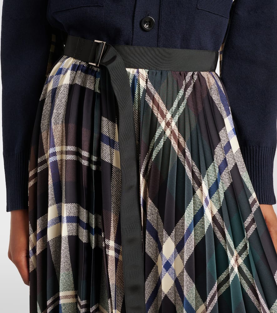Sacai Plaid Midi Skirt In Green