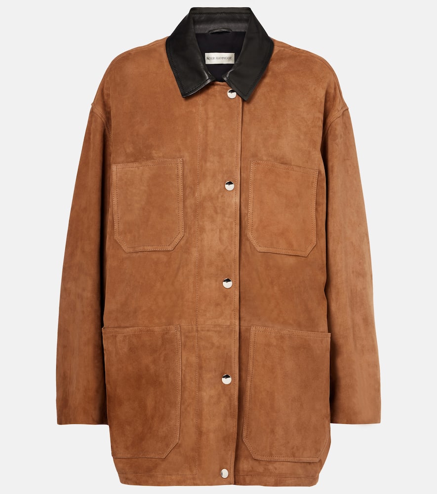 Barn leather-trimmed suede jacket