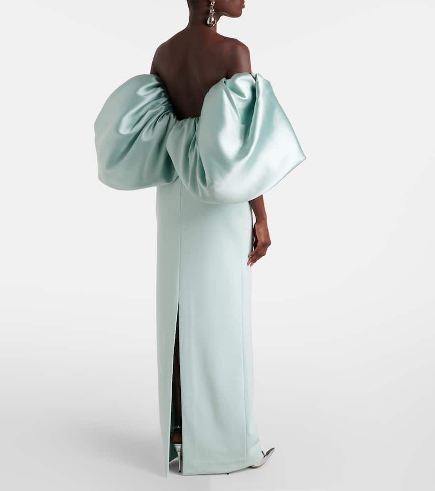 Solace London 'floris' Green Long Dress With Boat Neckline And Puffed Short Sleeves In Blue