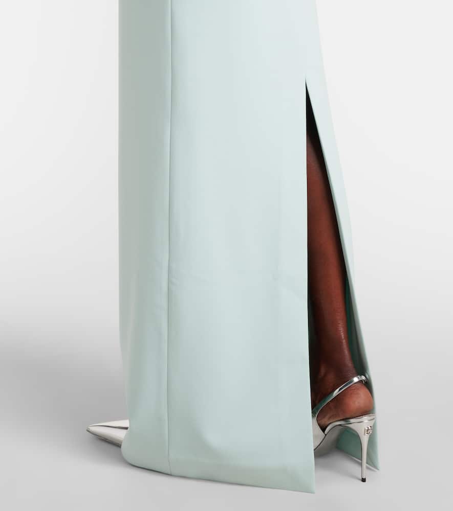 Solace London 'floris' Green Long Dress With Boat Neckline And Puffed Short Sleeves In Blue