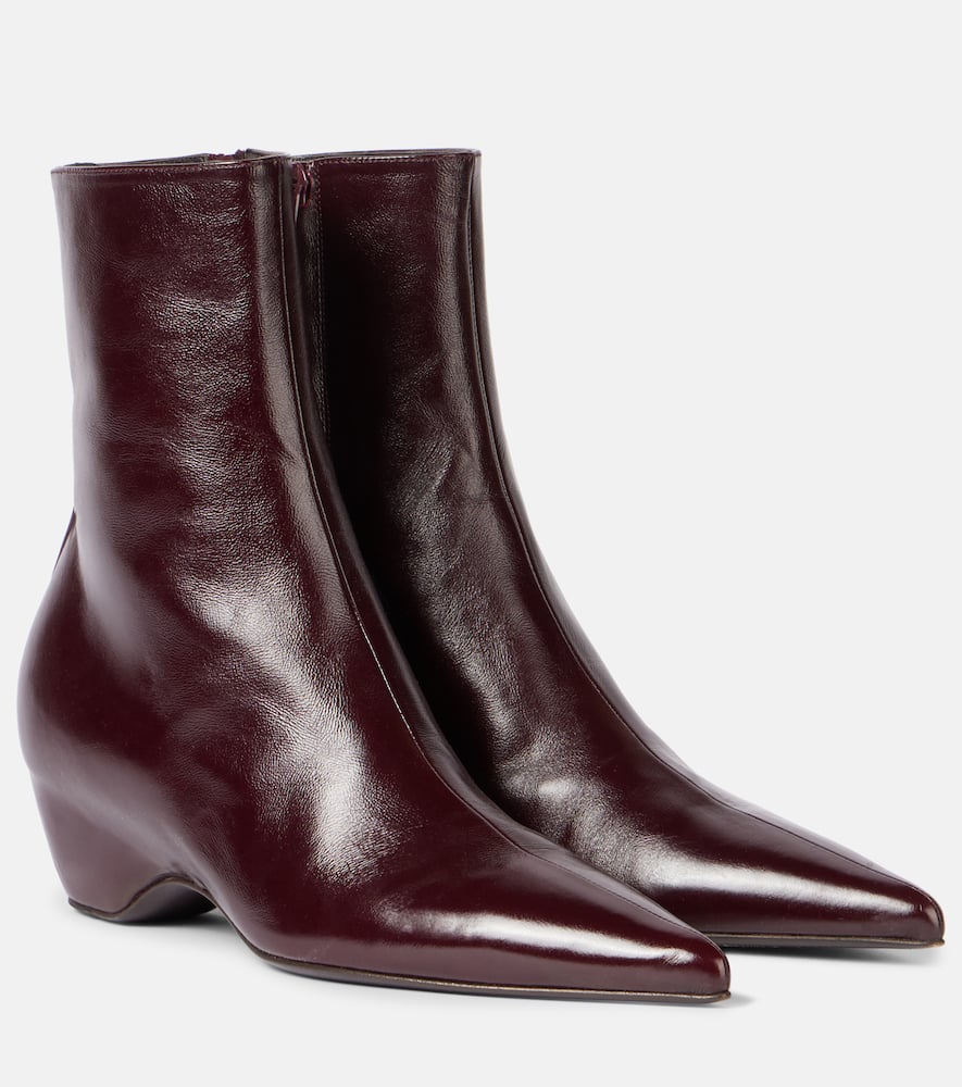 Khaite Sybil 40 Leather Ankle Boots In Burgundy