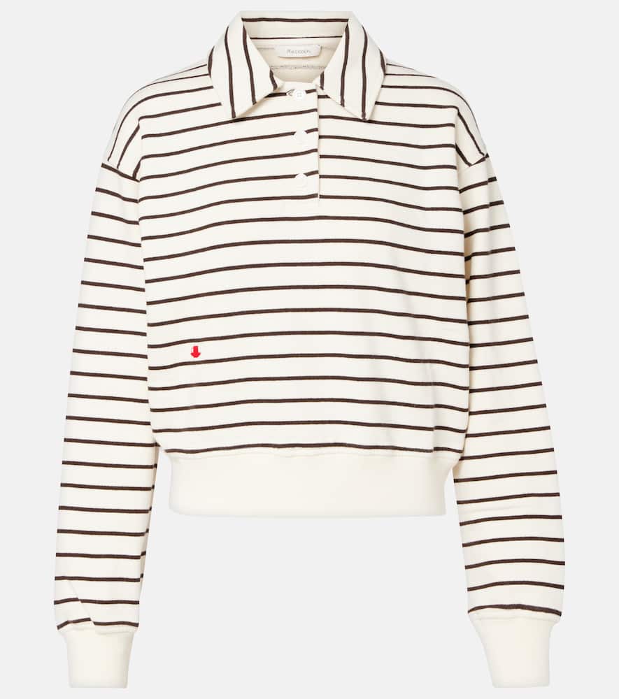 Jw Anderson Cropped Striped Cotton Polo Sweater In Neutral