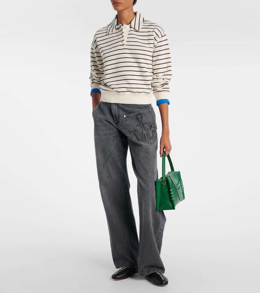 Jw Anderson Cropped Striped Cotton Polo Sweater In Neutral