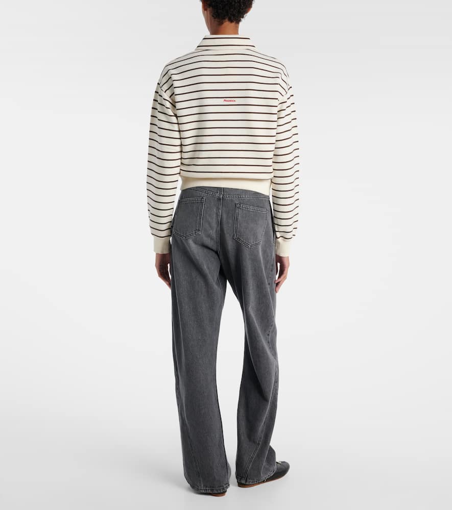 Jw Anderson Cropped Striped Cotton Polo Sweater In Neutral