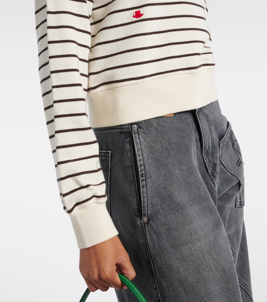 Jw Anderson Cropped Striped Cotton Polo Sweater In Neutral