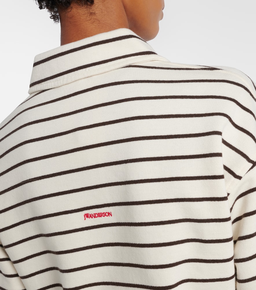 Jw Anderson Cropped Striped Cotton Polo Sweater In Neutral