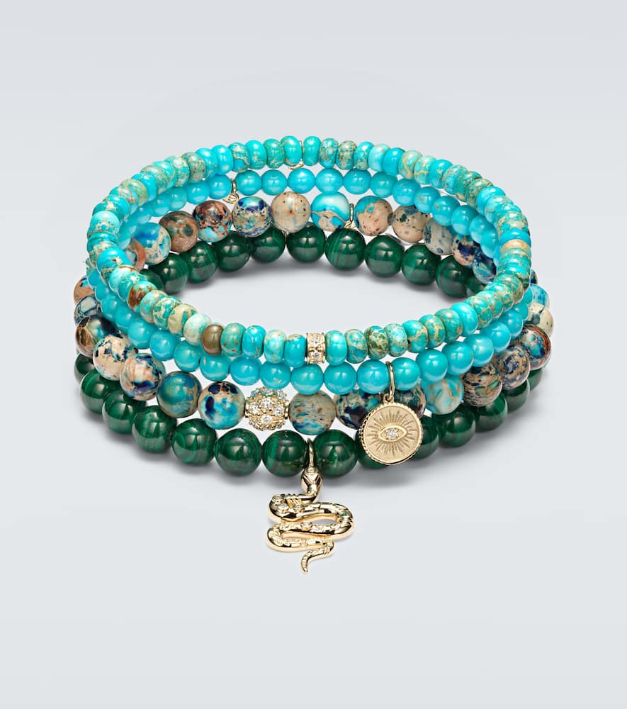 Set of 4 14kt gold beaded bracelets with gemstones