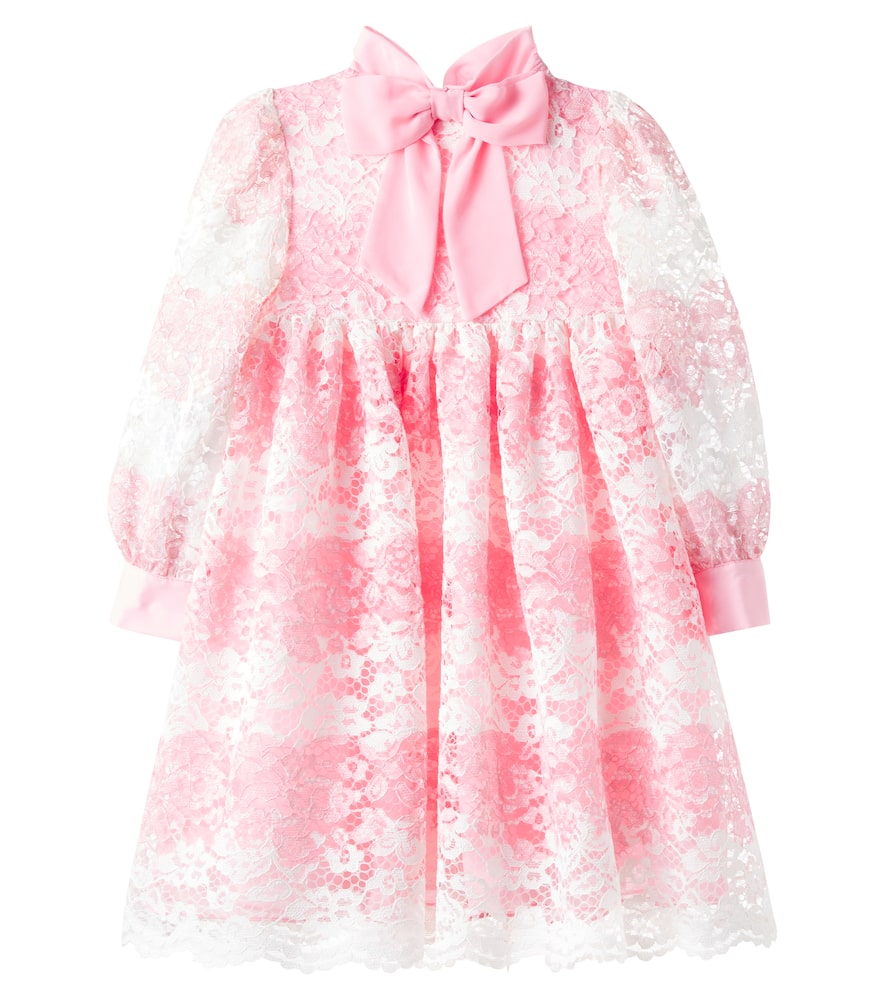 Patachou Bow-detail Shirred Lace Dress In Pink