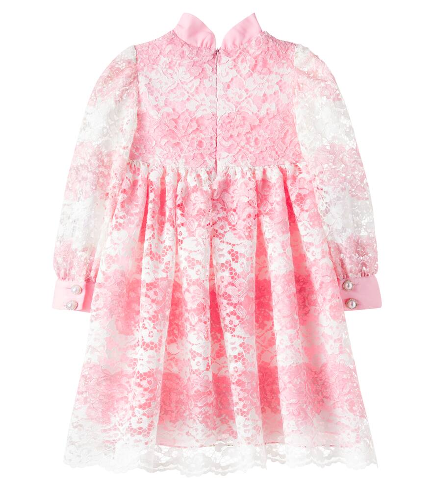 Patachou Bow-detail Shirred Lace Dress In Pink