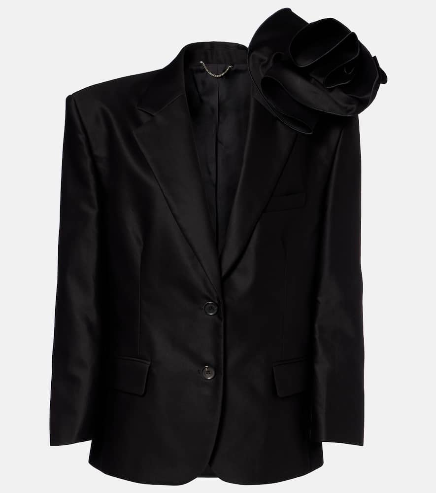 Magda Butrym Floral-appliqué Cotton Blazer In Black