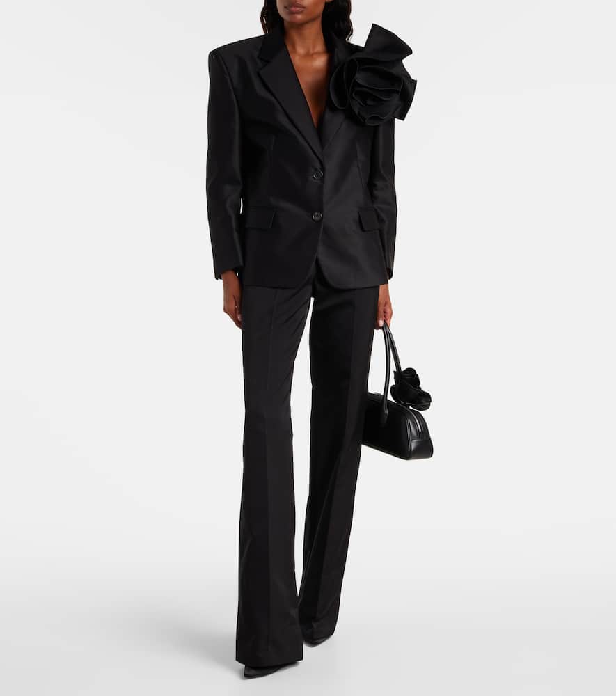 Magda Butrym Floral-appliqué Cotton Blazer In Black