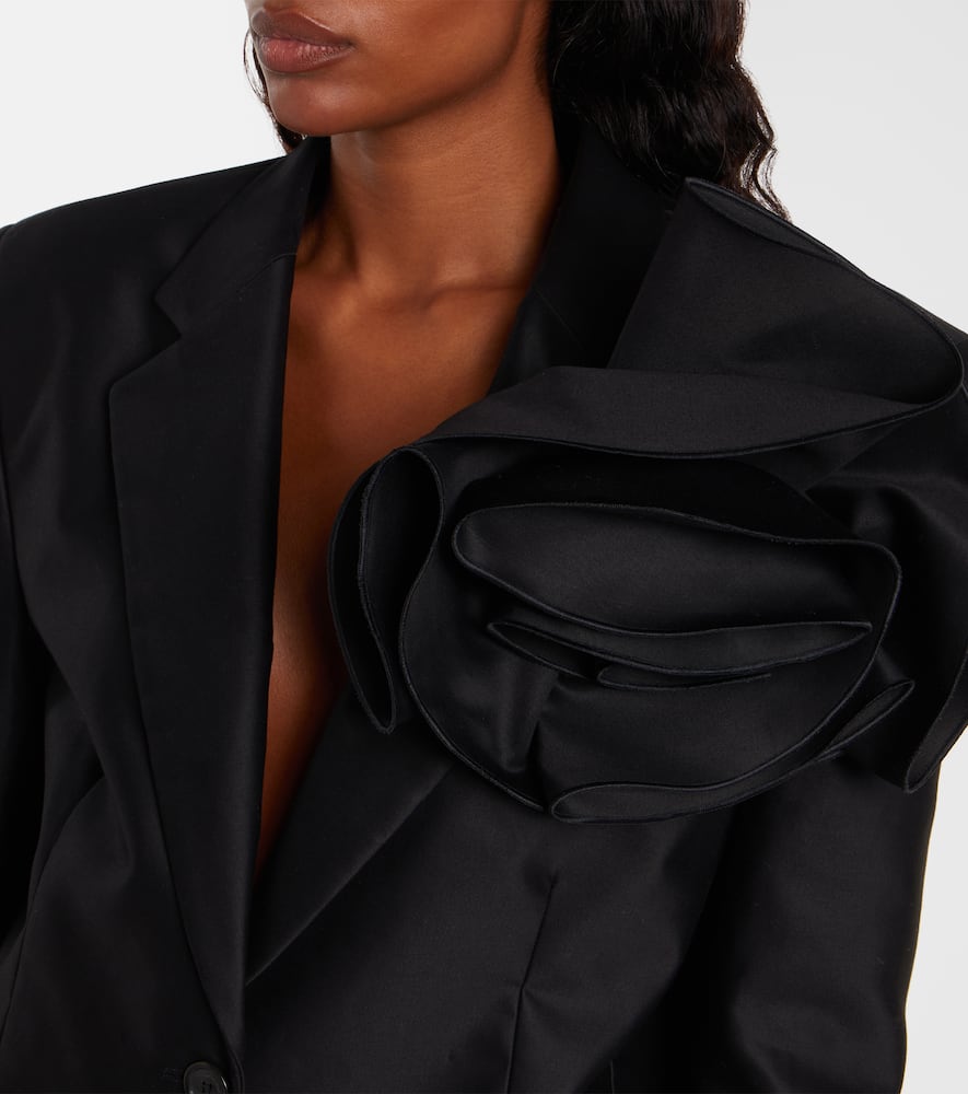 Magda Butrym Floral-appliqué Cotton Blazer In Black