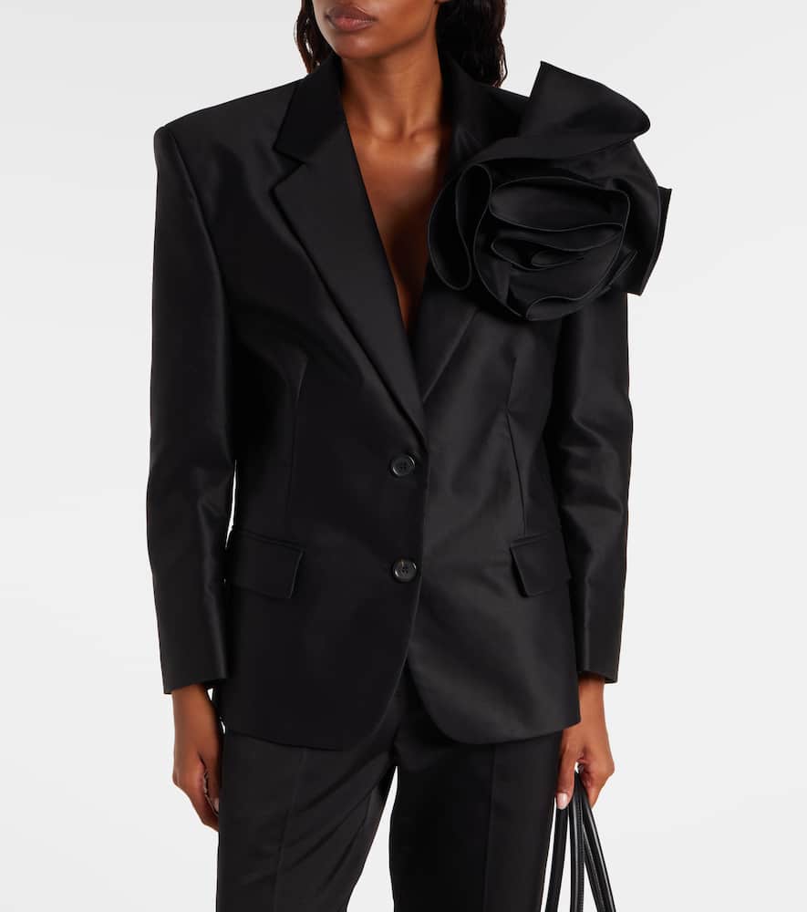 Magda Butrym Floral-appliqué Cotton Blazer In Black