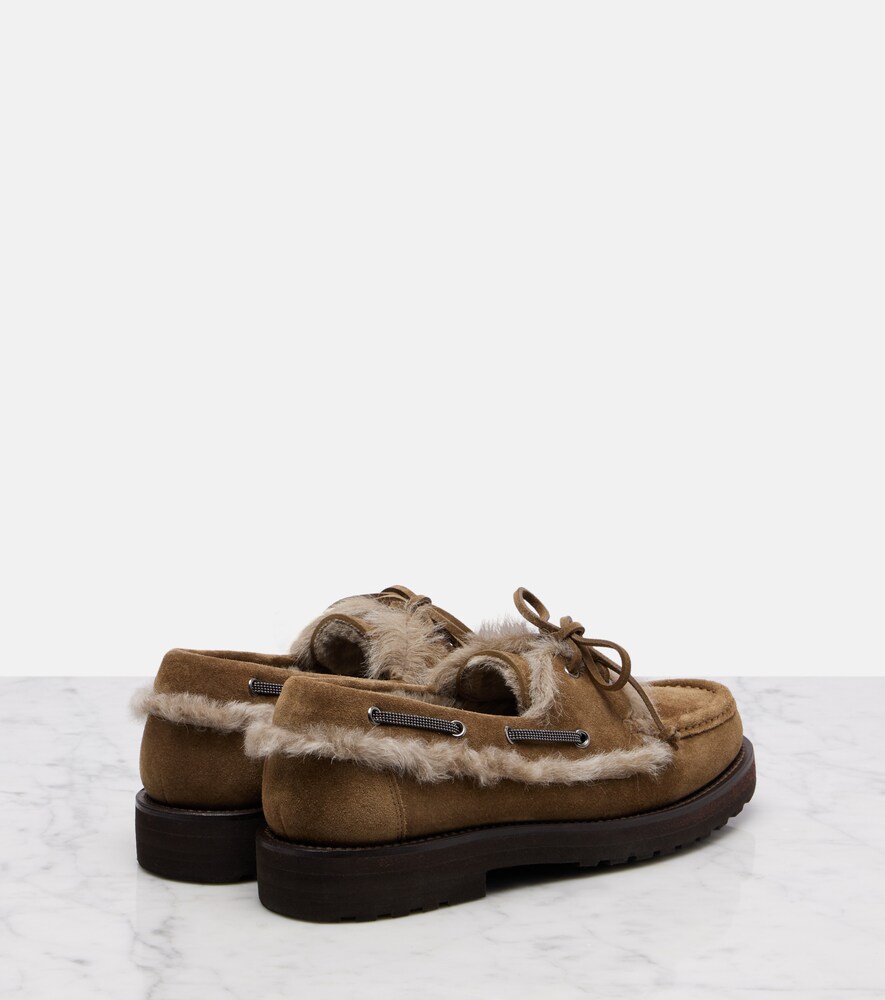  Brunello Cucinelli Brunello Cucinelli Shearling-lined Suede Boat Shoes 