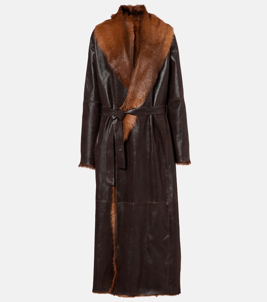 Magda Butrym Shearling-lined Leather Wrap Coat In Brown