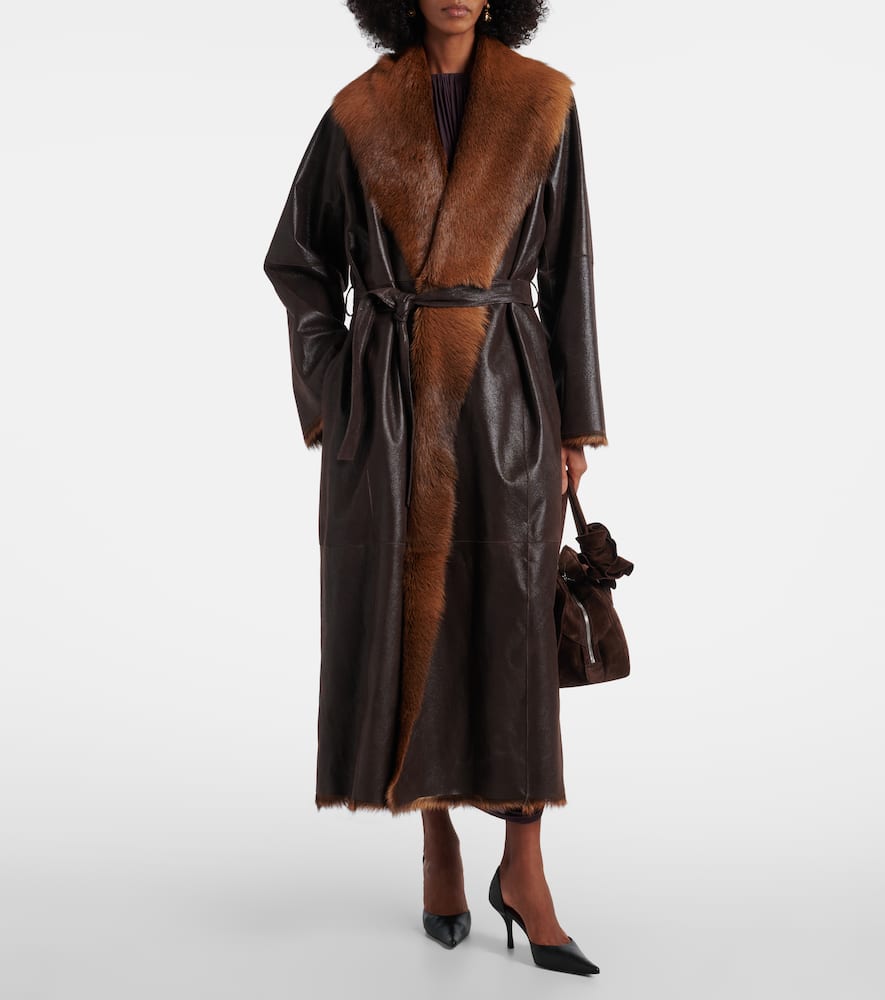 Magda Butrym Shearling-lined Leather Wrap Coat In Brown