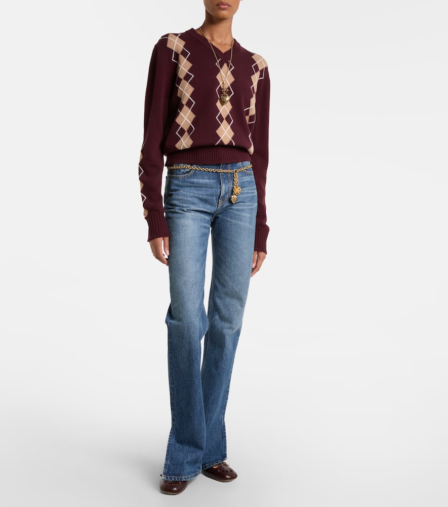Chloé Chloe Argyle Wool And Cashmere Sweater In Burgundy