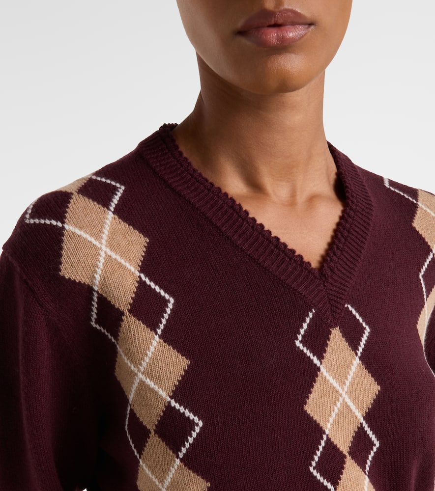 Chloé Chloe Argyle Wool And Cashmere Sweater In Burgundy