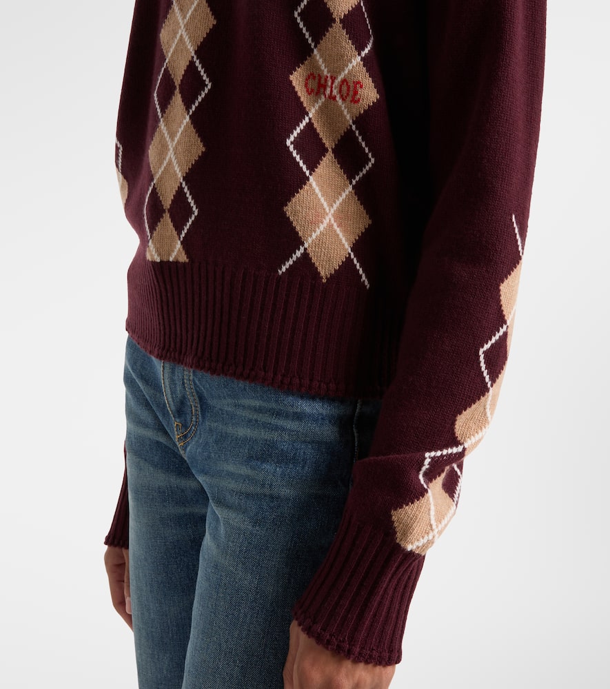 Chloé Chloe Argyle Wool And Cashmere Sweater In Burgundy