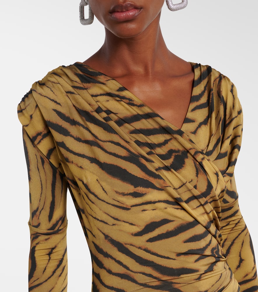 Ganni Asymmetric Draped Tiger-print Maxi Dress In Yellow