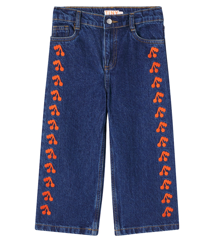 Tinycottons Kids' Cherries Embroidered Jeans In Blue
