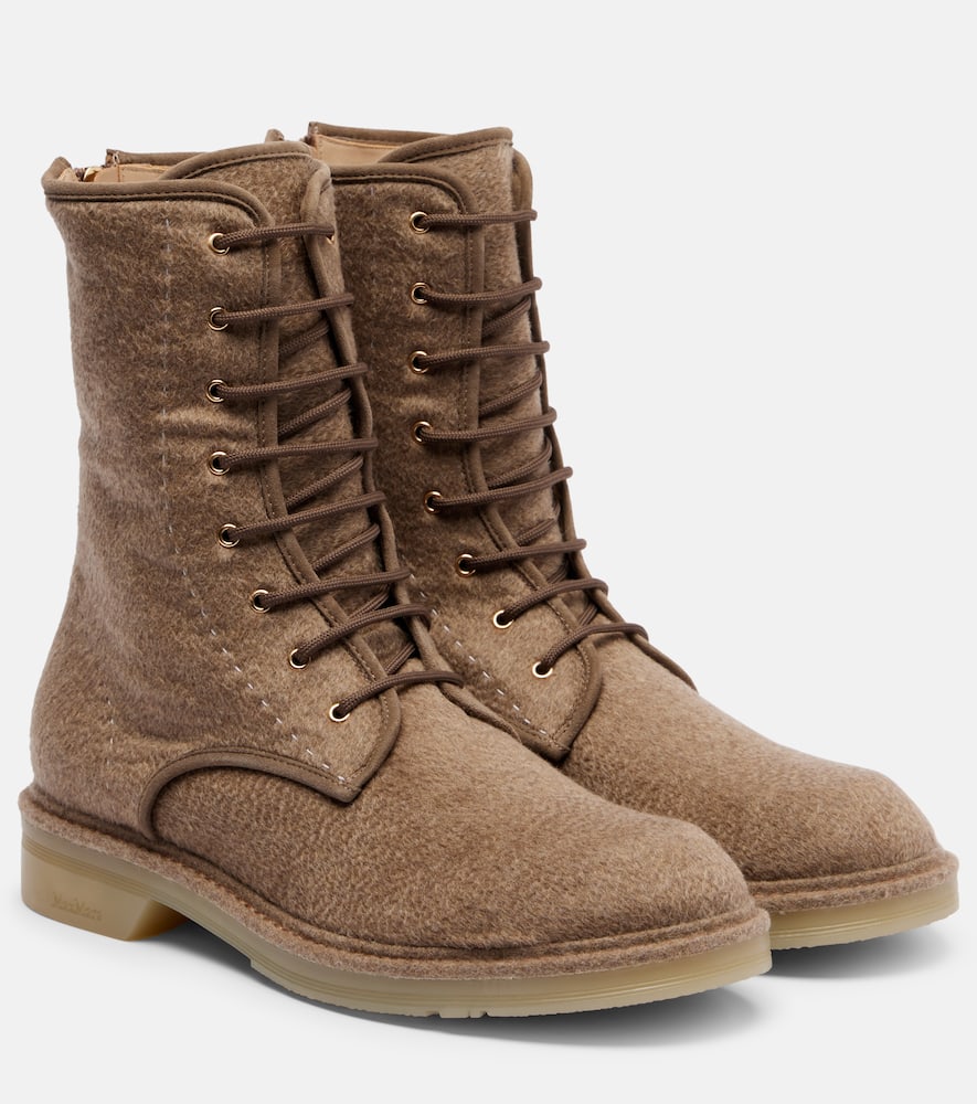 Max Mara Baker Cashmere Combat Boots In Brown